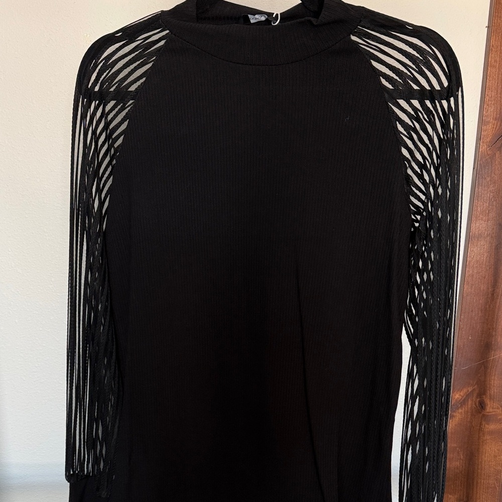 Elegant Black Women's Top with Sheer Sleeves